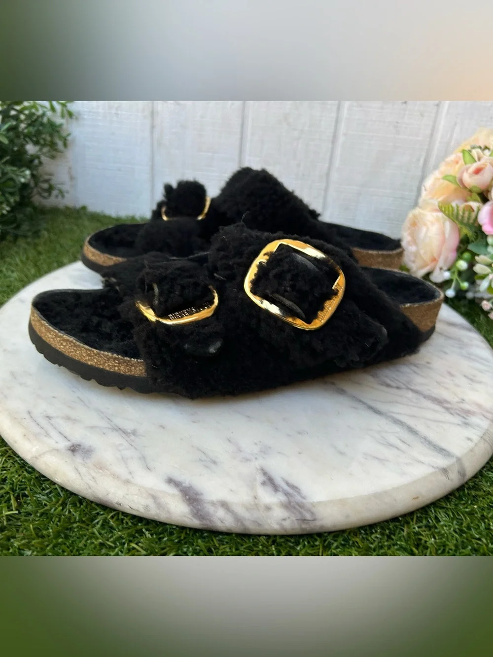 Birkenstock Arizona Big Buckle Sandal Teddy Black size 40 US 9-9.5 preowned